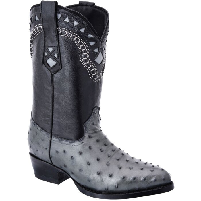 Botas Vaqueras Piel De Avestruz Color Gris Horma 900 WD 11-182