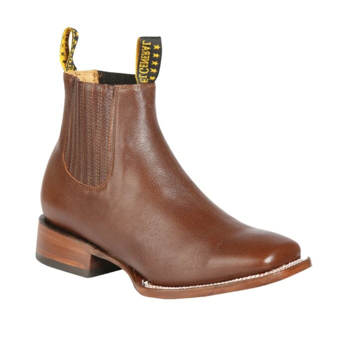 Botines Rodeo Piel Angara Lisa Color Canela Suela De Cuero