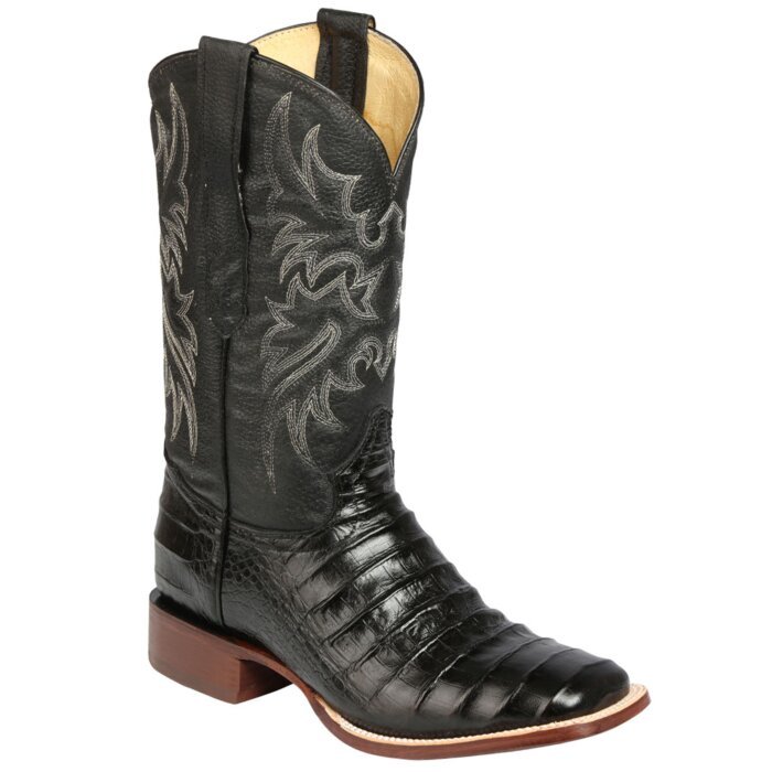 Botas Vaqueras para Hombre con Caiman Belly Print en Negro con Punta Bulldog