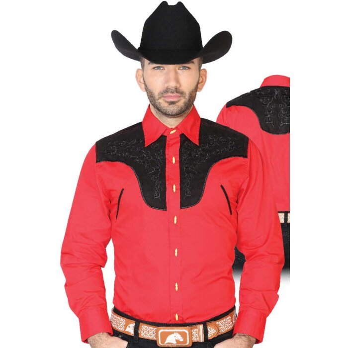 CAMISA CHARRA ANTE/BORDADA EL GENERAL 2019-130 COLOR ROJO
