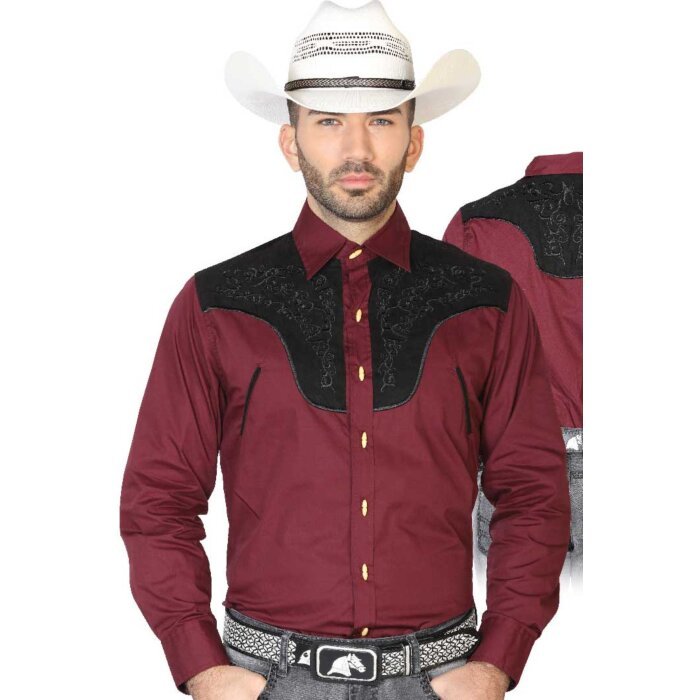 CAMISA CHARRA ANTE/BORDADA EL GENERAL 2019-130 COLOR MORADO