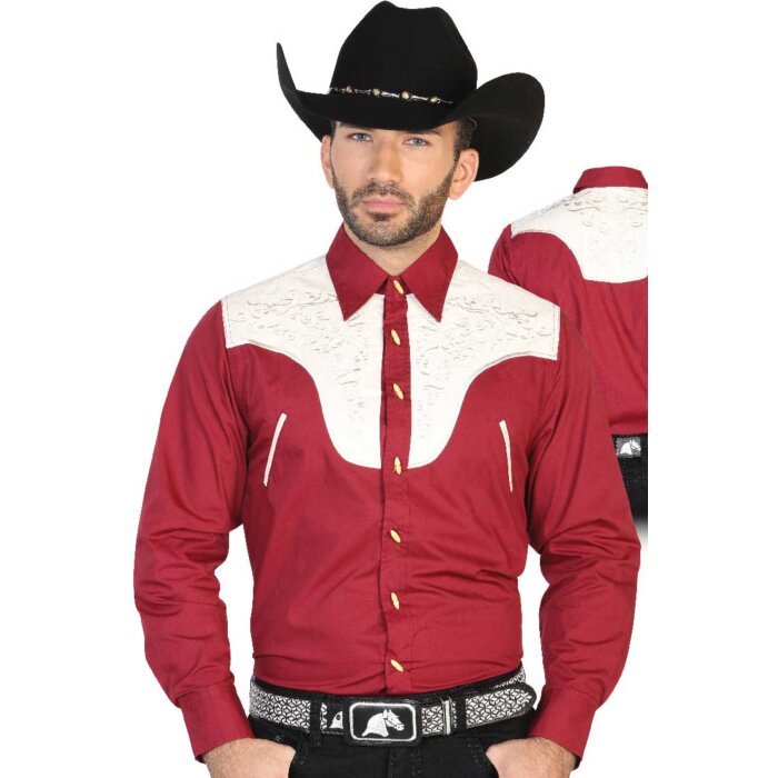 CAMISA CHARRA ANTE/BORDADA EL GENERAL 2019-130 COLOR VINO