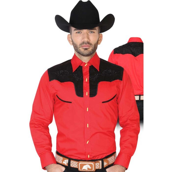 CAMISA CHARRA ANTE/BORDADA EL GENERAL 2019-131 ROJA
