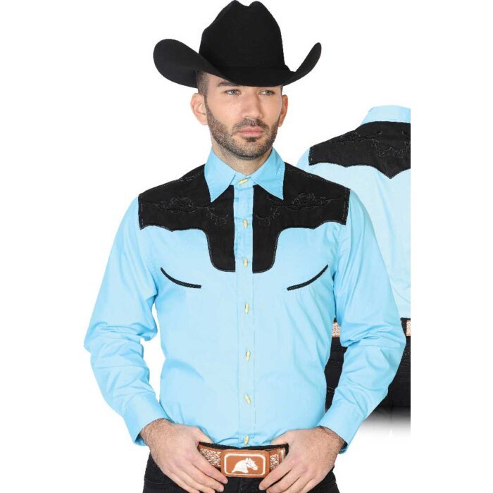 CAMISA CHARRA ANTE/BORDADA EL GENERAL 2019-131 COLOR AZUL