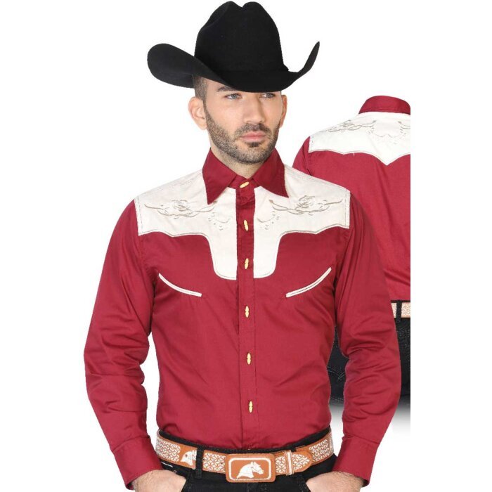 CAMISA CHARRA ANTE/BORDADA EL GENERAL 2019-131 COLOR VINO