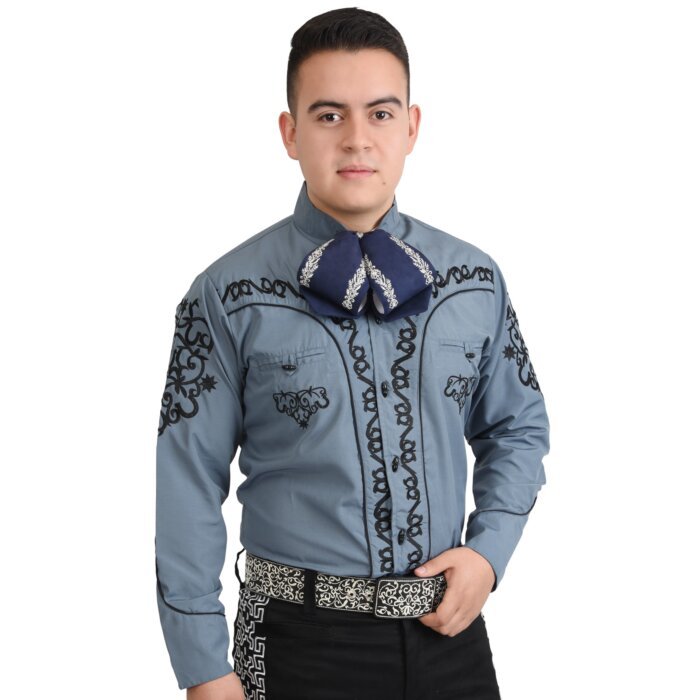 Camisa Charra Color Gris-Negro 060 WD 11-841