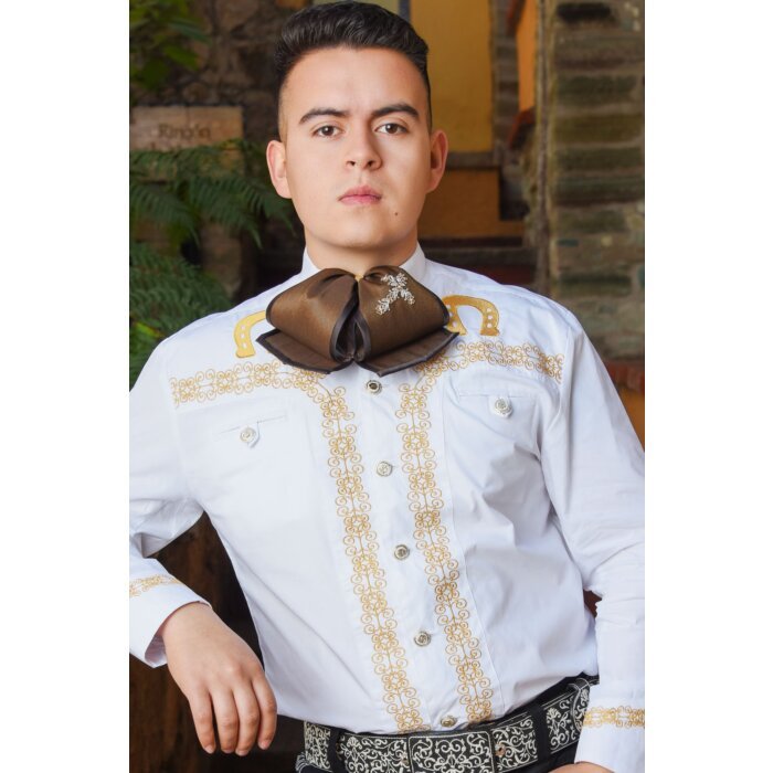 Camisa Charra Color Blanco Bordado Amarillo WD 11-812