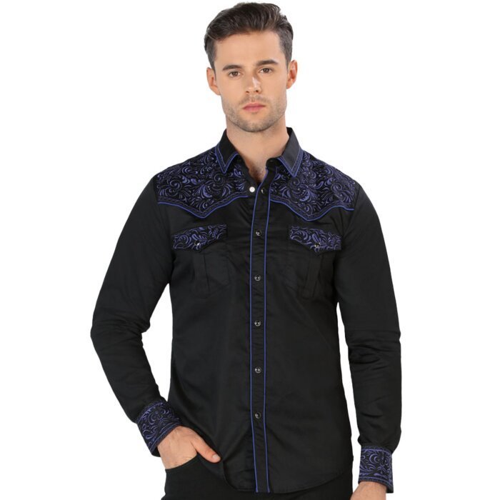 Camisa Bordada Vaquera Negro-Azul Montero Fashion 3537