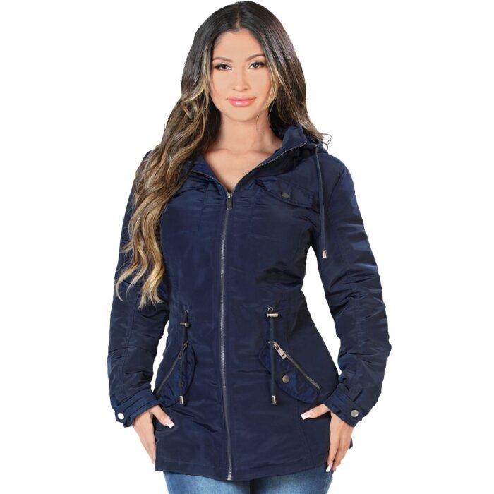 Danesi 4044 Navy - Women's Jacket with adjustable waist and removable hood.