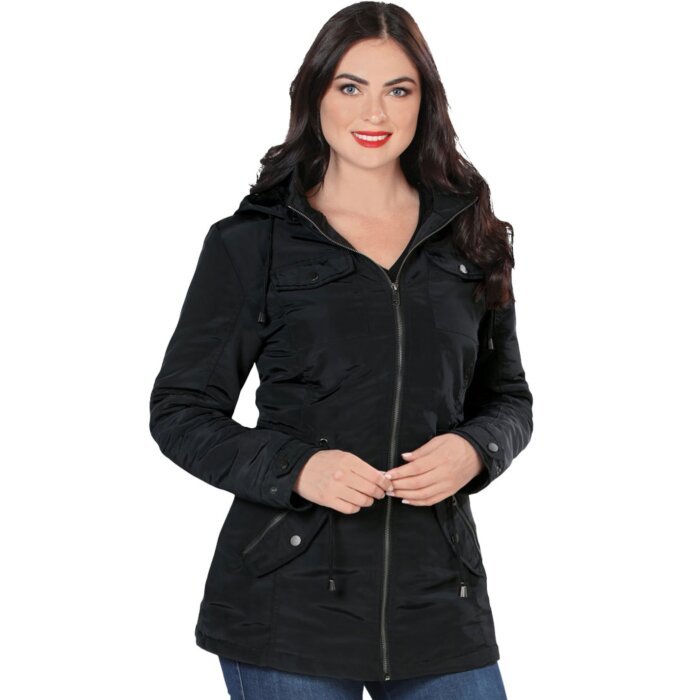 Danesi 4044 Black Women's Hooded Jacket with Faux Fur Lining