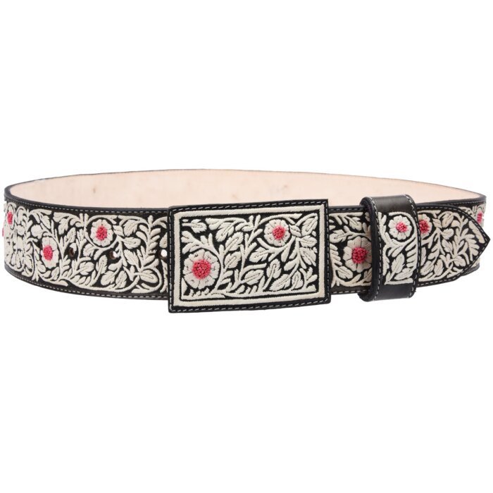 Cinto Charro Pita Fina Negro Flores WD 11-1666