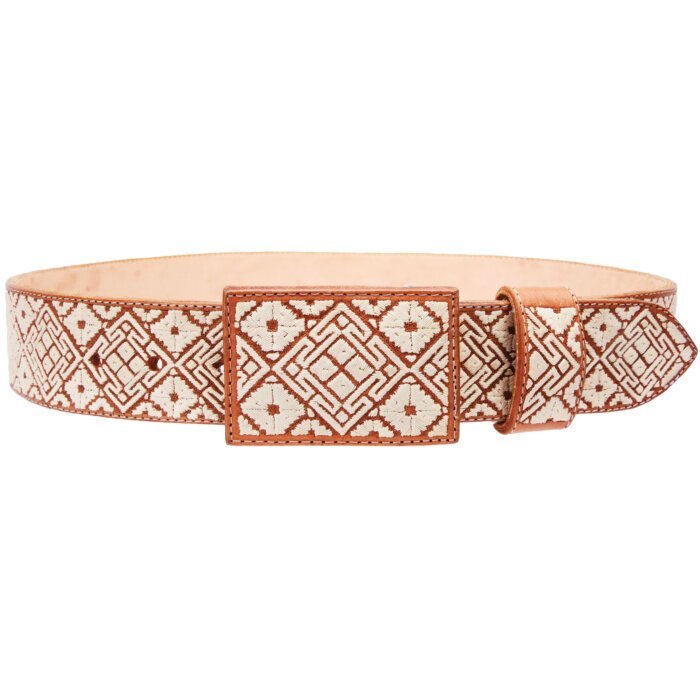 Cinto Charro Pita Fina Natural Diseño De Grecas WD 11-1667