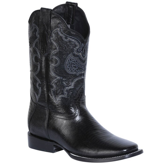 El General 41904 Botas de Hombre en Lizard Print Negro con suela de cuero y bordado Western.