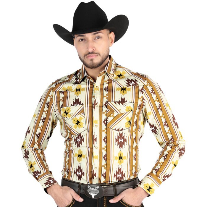 Men's Taupe Western Geometric Shirt – El General 44471