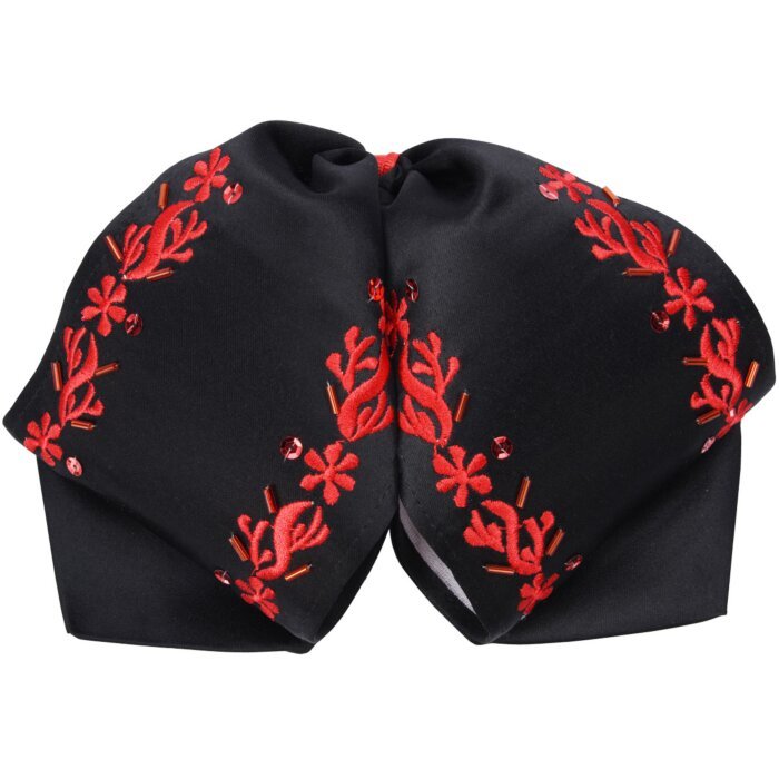 Moño Charro Negro Fino Con Bordado Rojo WD 11-952