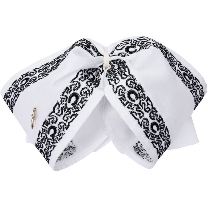 Moño Charro Color Blanco Con Bordado Negro WD 11-958