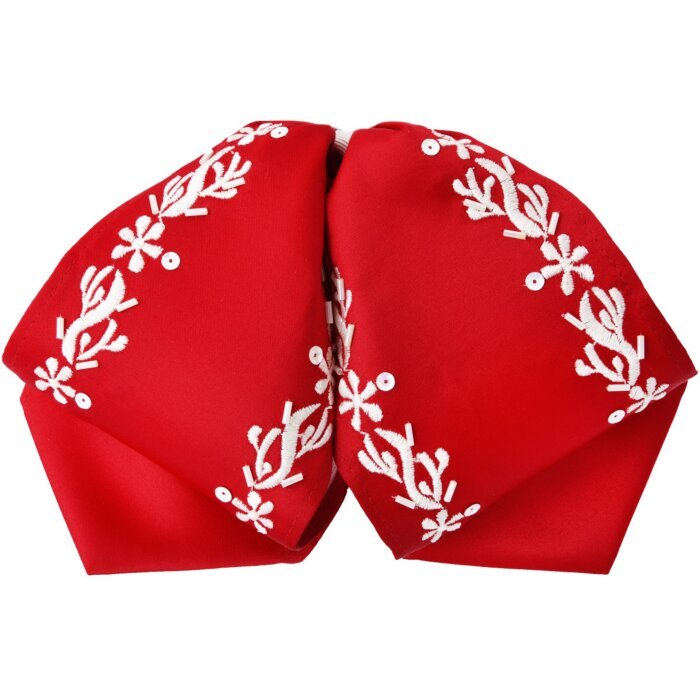 Moño Charro Rojo Fino Con Bordado Blanco WD 11-979