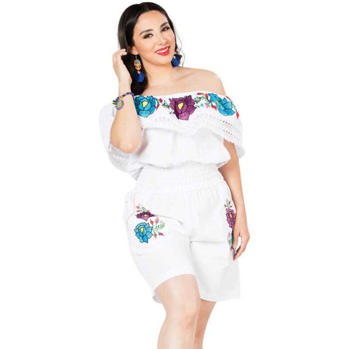Palazzo Short Artesanal Bordado Color Blanco 603191 Zoom