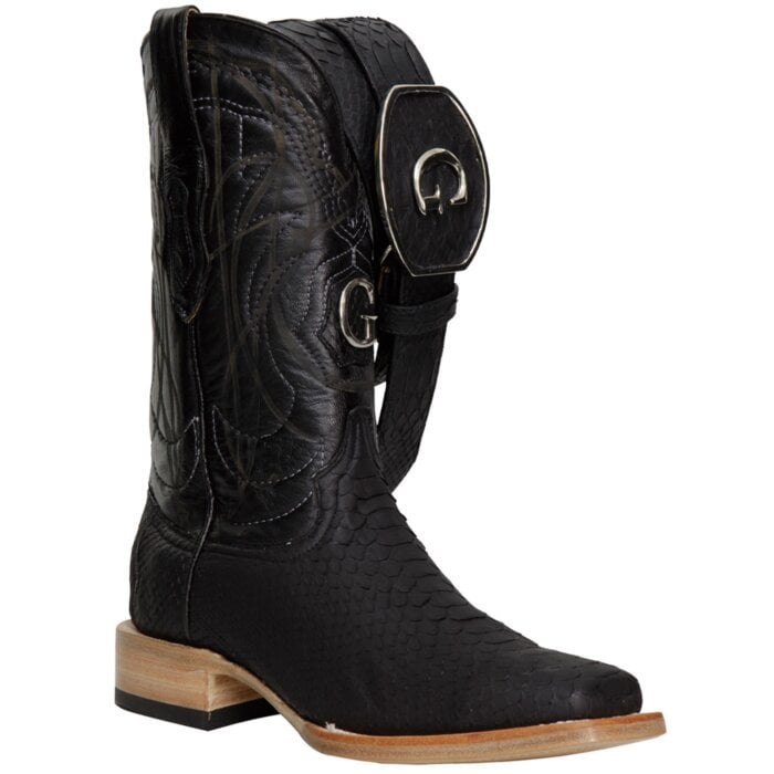 El General 45089 Python Black Boots – Rodeo Toe with Optional Belt