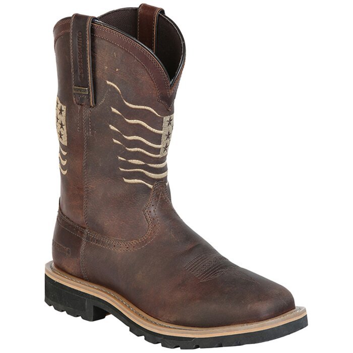 Bota Waterproof Para Trabajo Buff Color Café Oscuro Bordado American Flag