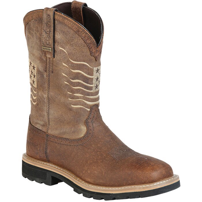 Bota Waterproof Para Trabajo Buff Aero Color Café Centenario Bordado Bandera Americana