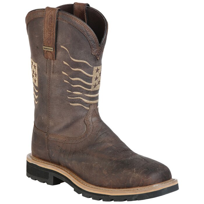 Bota Waterproof Para Trabajo Buff Rancher Café Tubo Bordado Con Bandera Americana