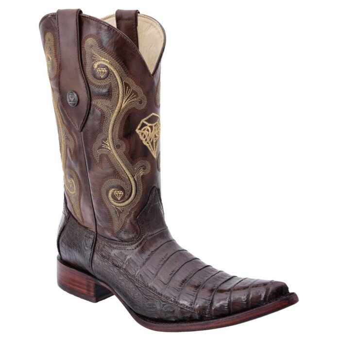 Bota Vaquera Piel Coco Belly, Café, Diseño Artesanal, White Diamonds Boots 10-095