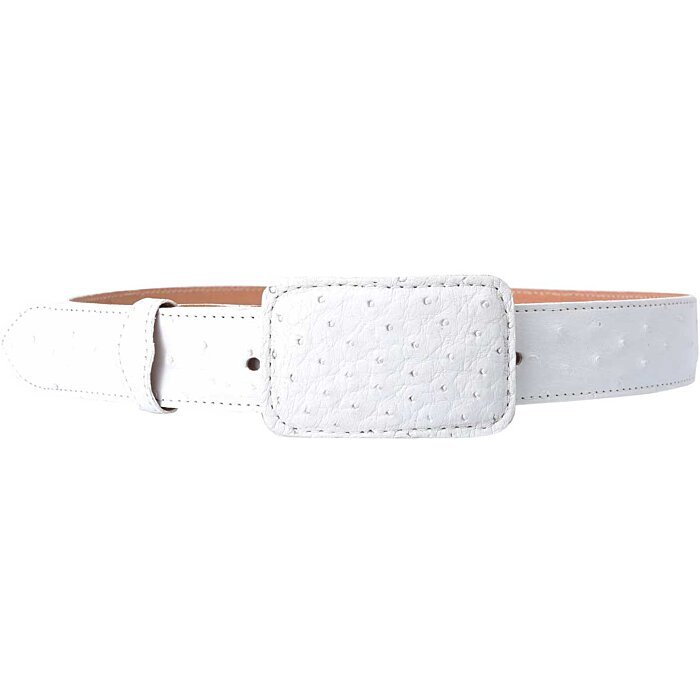 Cinto Vaquero Blanco De Avestruz WD 11-1463 Hebilla Rectangular