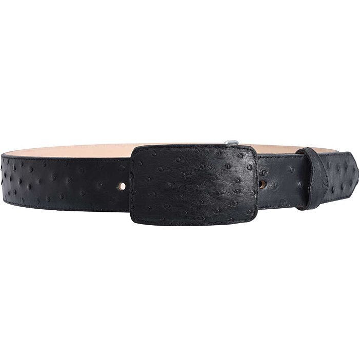 Cinto Vaquero Negro De Avestruz Hebilla Cuadrada