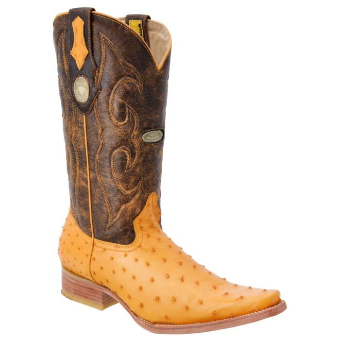 Men's Cowboy Boots Genuine Ostrich Skin WD Boots 207 Butter Color