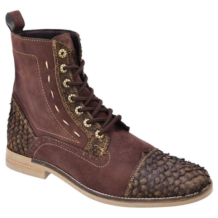 Men's Urban Short Boots Monster Fish Skin Color Brown WD 11-402