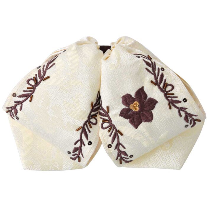 Moño Charro Fino Beige Con Bordado De Flor Café WD 11-976