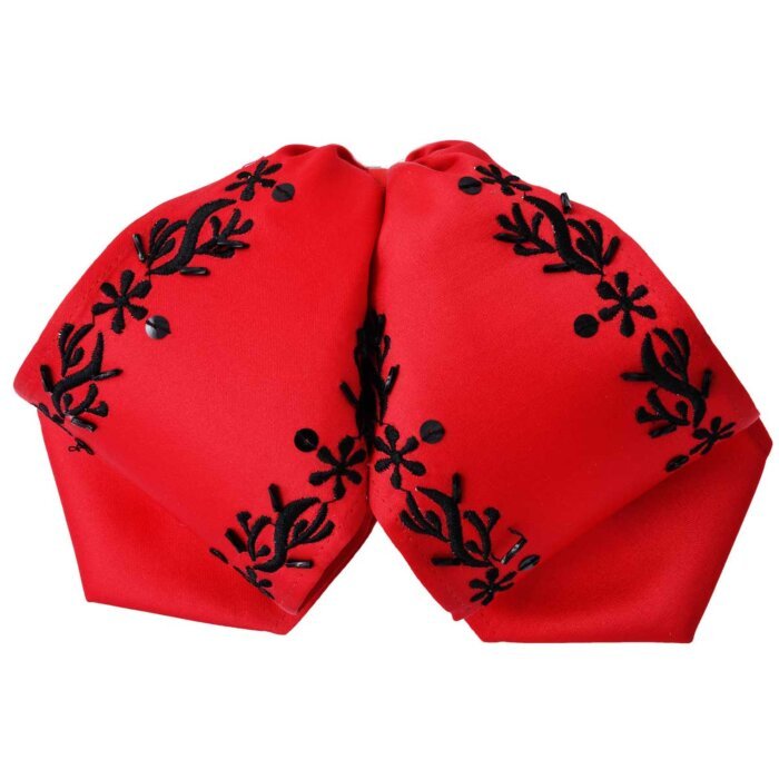 Moño Charro Fino Rojo Con Bordado Negro WD 111-977