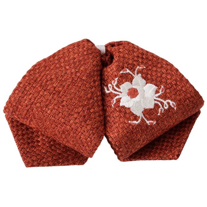 Moño Charro Fino Color Ladrillo Con Flor Blanca Bordada WD 11-978