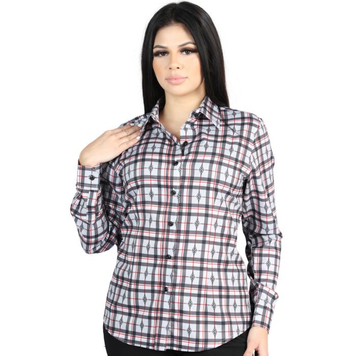 Women’s Western Shirt in Black-White Plaid, Long Sleeve Version – El General 44720