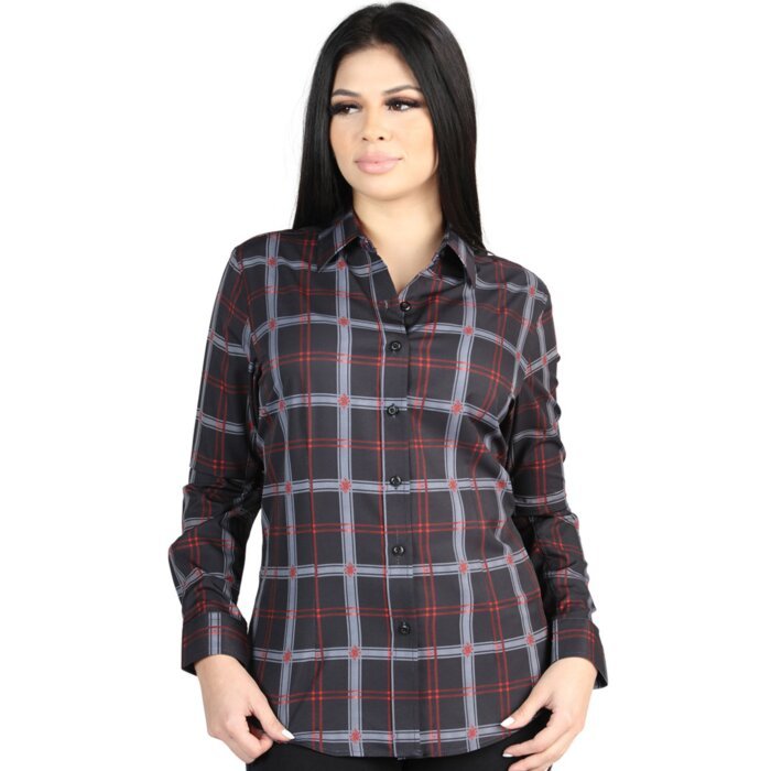 Women’s Western Shirt in Black-Gray Plaid, Long Sleeve Version – El General 44726