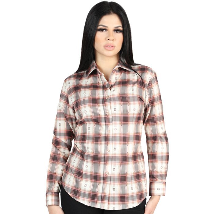Women’s Western Shirt in Orange-Beige Plaid, Long Sleeve Version – El General 44716