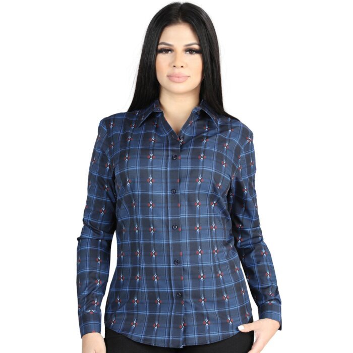 Women's Blue and Black Plaid Long Sleeve Western Shirt – El General 44721