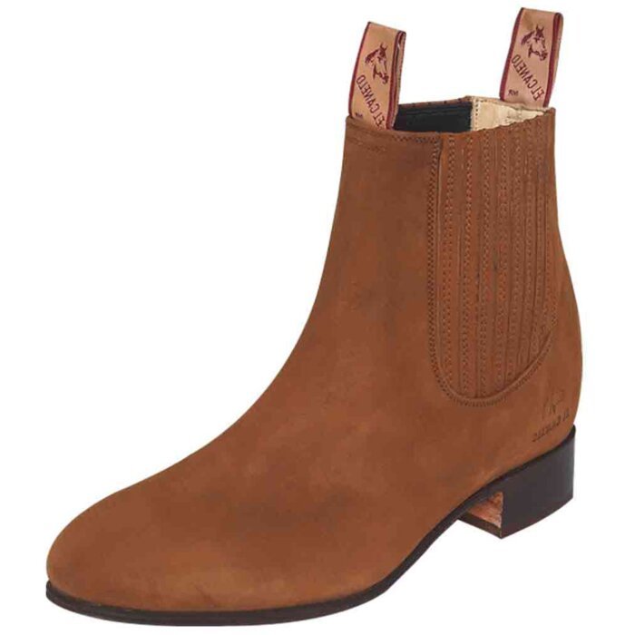 Mexican Charro Style Ankle Boots El Canelo 231 Nubuck Leather, Taupe Color