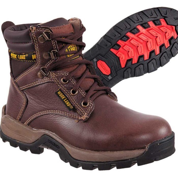 Botines de Trabajo Work Land Piel Café, Suela Goma Doble Densidad 76511 