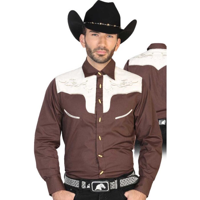 CAMISA CHARRA ANTE/BORDADA EL GENERAL 2019-131 COLOR CAFÉ