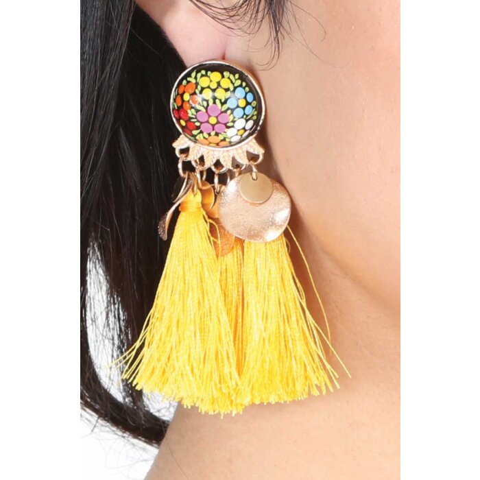Aretes Artesanales Hilo De Seda Amarillo 602153