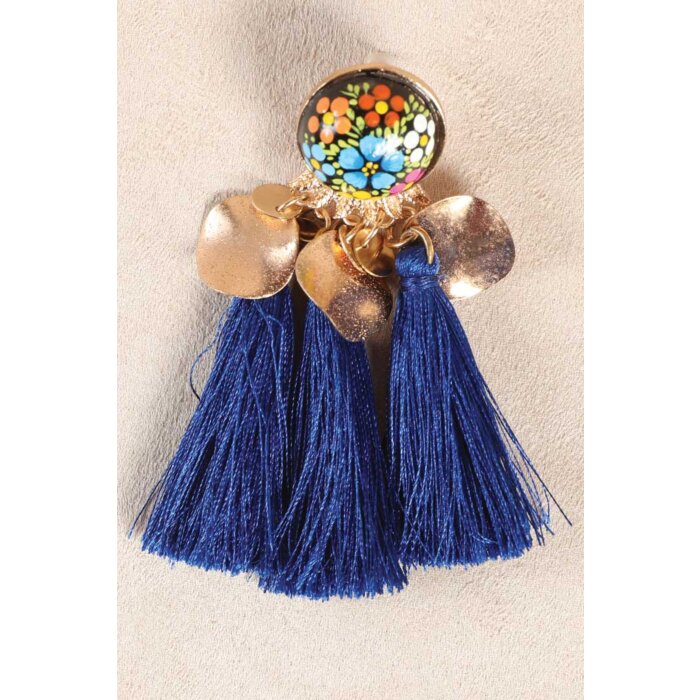 Aretes Artesanales Hilo De Seda Azul Rey 602155