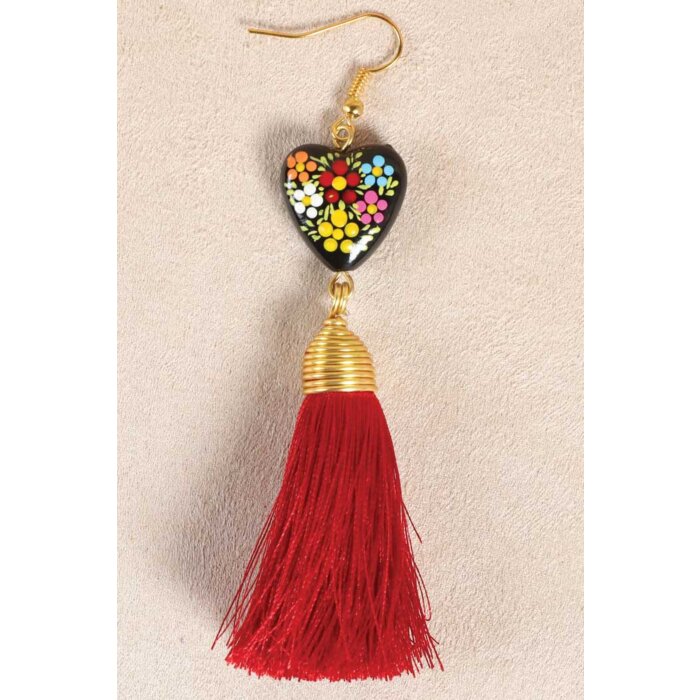 Aretes Artesanales Corazón Hilo De Seda Rojo 602162