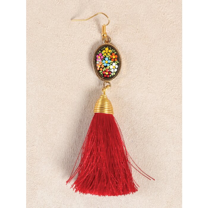 Aretes Artesanales Oval Hilo De Seda Rojo 602170