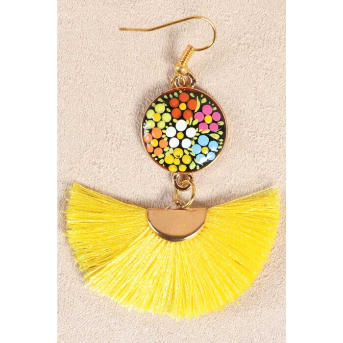 Aretes Artesanales Ruedita Hilo De Seda Amarillo 602174