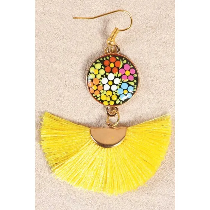 Aretes Artesanales Ruedita Hilo De Seda Amarillo 602174