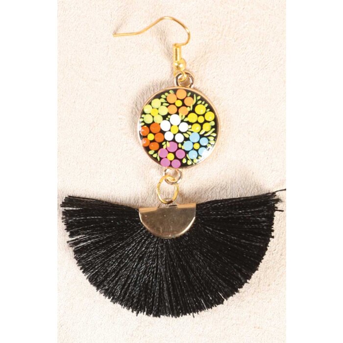 Aretes Artesanales Ruedita Hilo De Seda Negro 602177