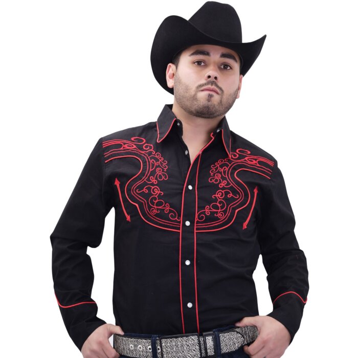 Camisa Vaquera WD Boots 11-909 Negro/Rojo