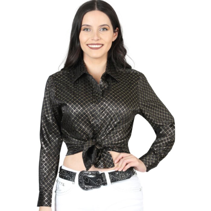 Blusa Manga Larga De Moda Color Negro-Oro 